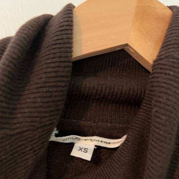 Alice + Olivia Brown Cable Knit Puff Sleeve Cashmere Turtleneck Sweater - Picture 7 of 9